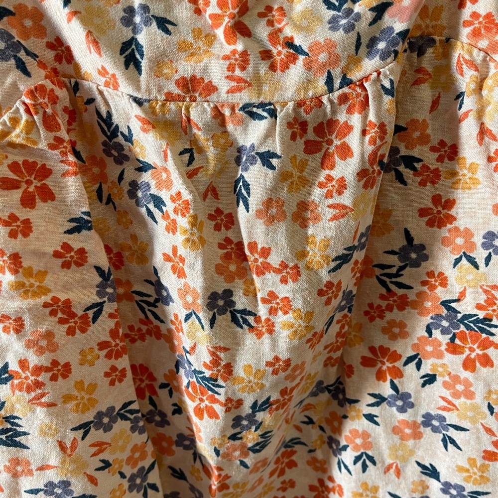 Sonoma  Orange Floral‎ Linen Blend Tie Strap Tank Top Size X Large Square Neck - Picture 2 of 6
